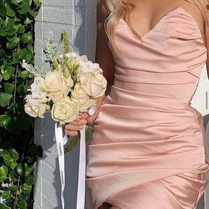 NEW WITH TAGS - House of CB Emanuela Blush Pink Satin Corset Dress